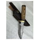 Damascus Steel Fixed Blade Knife w/ Sheath