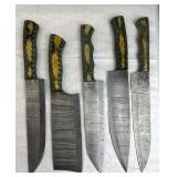 (5) Damascus Steel Chef's Kitchen Knives Set