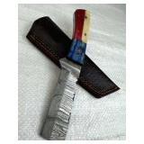 Damascus Steel Fixed Blade Knife w/ Sheath