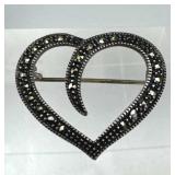 925 Silver Vingtage Marcasite Open Heart Brooch/Pi