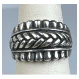925 Silver Vtg Chevron Pattern w/ Ribbed Edge Ring