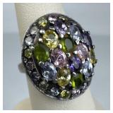 925 Silver Mosaic Cluster Multi-Color Zirconia Rin