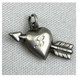 925 Silver Vintage Puffy Heart & Arrow Charm