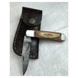 Damascus Steel Fixed Blade Knife w/ Sheath