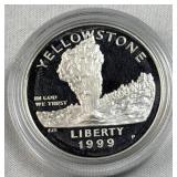 1999 Silver Proof Dollar, Yellowstone Comm. 90%