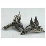 925 Silver Vintage Egret Bird Screw-Back Earrings