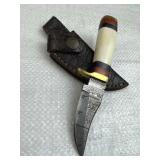 Damascus Steel Fixed Blade Knife w/ Sheath