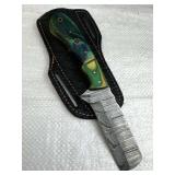Damascus Steel Fixed Blade Knife w/ Sheath