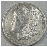 1891 Morgan Silver Dollar, US $1 Coin, 90%