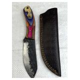 Damascus Steel Fixed Blade Knife w/ Sheath