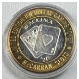 3/5th Oz Silver Strike Casino Token, Blackjack 21