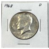 1968-D JFK 40% Silver Half Dollar, US 50c Coin