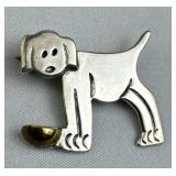 925 Silver Taxco Dog w/ Gold Tone Bowl Brooch