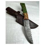 Damascus Steel Fixed Blade Knife w/ Sheath
