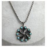 925 Silver Circular Floral Turquoise "Petit Point