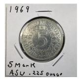 1969 Germany 5 Mark .625 Silver