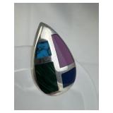 925 Silver Teardrop Multi-Stone Inlay Clip Earring