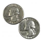 (2) 1964-D Washington Quarters, 90% Silver