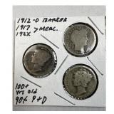 1912-D Barber + 1917, 192X Merc Dimes, 90%