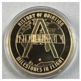Novelty Gold Plated History of Aviation Medal COA