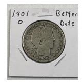 1901-O Better Date Barber Half Dollar, 90% Silver