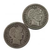 (2) 1914 & 1914-D Barber Dimes, 90% Silver