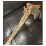Decorative Viking Style Axe w/ Carved Handle