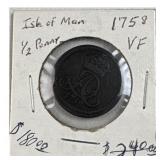 1758 Isle of Man 1/2 Penny, VF