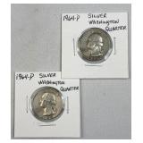 (2) 1964-D Silver Washington Quarters 25c US Coins