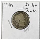1900 Silver Barber Quarter Dollar 25c US Coin 90%