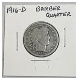 1916-D Silver Barber Quarter Dollar 25c US Coin