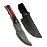 Lg Damascus Steel Fixed Blade Knife w/ Sheath