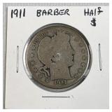 1911 Silver Barber Half Dollar 50c US Coin