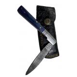 Damascus Steel Folding Blade Knife w/ Sheath