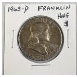 1963-D Silver Franklin Half Dollar 50c US Coin