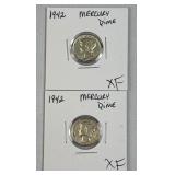 (2) 1942 Silver Mercury Dimes 10c US Coins