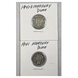 (2) 1941-PD Silver Mercury Dimes 10c US Coins