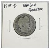 1915-D Silver Barber Quarter Dollar 25c US Coin