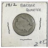 1912 Silver Barber Quarter Dollar 25c US Coin