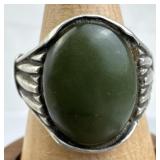 925 Silver Vtg Oval Dark Green Jasper Cabochon Rin