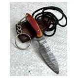 Damascus Steel Fixed Mini Knife w/ Sheath