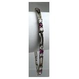 925 Silver Pink Topaz and CZ Double Bar Link Tenni