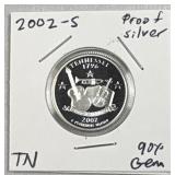 2002-S Silver Tennessee Proof Quarter 25c US Coin