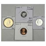 (4) 2002-S Silver Dime & US Proof Coins 1c 5c $1