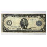 1914 $5 Boston Federal Reserve Note Large Size