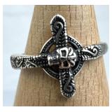 925 Silver Sideways Skull and Cross Ring