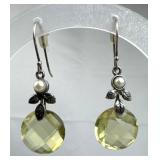 925 Silver Israel Art Nouveau Pearl Dangle Earring