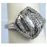 925 Silver Genuine Round & Baguette Diamond Ring