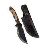 Lg Damascus Steel Fixed Blade Knife w/ Sheath
