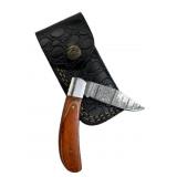 Damascus Steel Folding Blade Knife w/ Sheath
